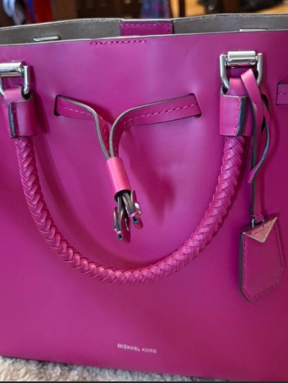 Michael Kors Bright Fuchsia Braided Handle Tote